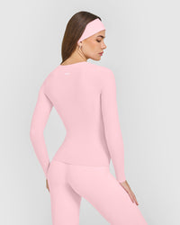 SoftMotion™ Scoop Neck Long Sleeve Top with Built in Bra Shelf with White Logo | Cherry Blossom Pink