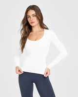 SoftMotion™ Scoop Neck Long Sleeve Top with Built in Bra Shelf | White