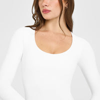 SoftMotion™ Scoop Neck Long Sleeve Top with Built in Bra Shelf | White