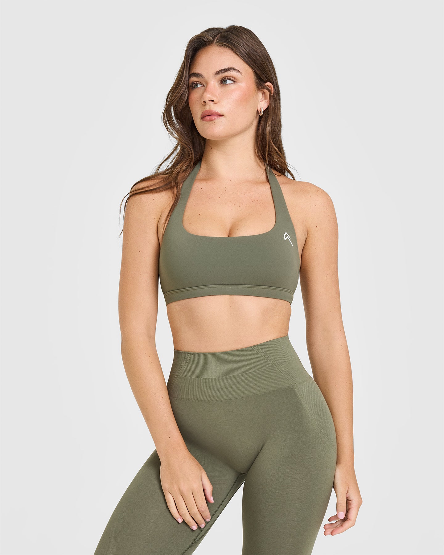 EasyLift™ Halter Bralette with White Logo | Alpine Green