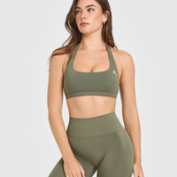 EasyLift™ Halter Bralette with White Logo | Alpine Green
