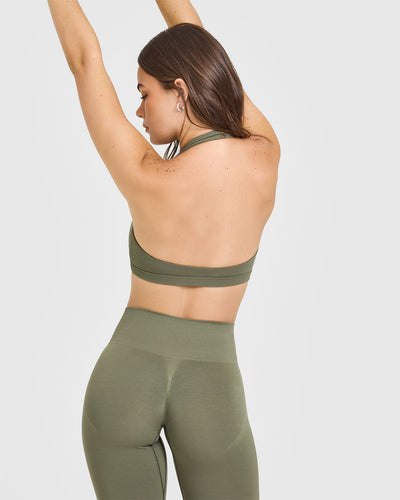 EasyLift™ Halter Bralette with White Logo | Alpine Green