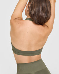 EasyLift™ Halter Bralette with White Logo | Alpine Green