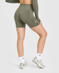 EffortlessLift™ Seamless Shorts with White Logo | Alpine Green