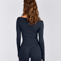 FormeSoft™ Fitted Off-The-Shoulder Long Sleeve Top | True Blue