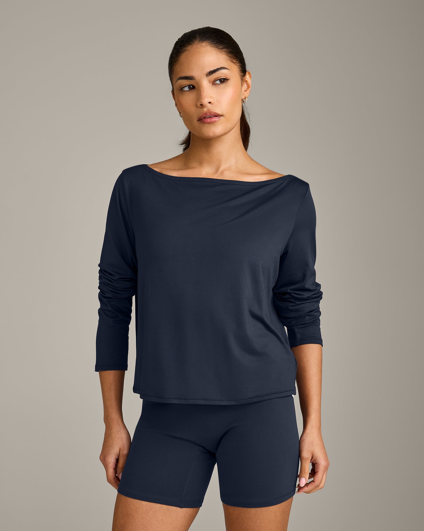 FormeSoft Relaxed Slash Neck Long Sleeve Top | True Blue