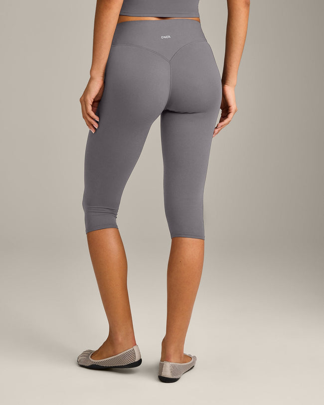 SoftMotion™ High Waisted Capri Leggings with Grey Logo | Ash Grey