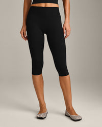 SoftMotion™ High Waisted Capri Leggings with Grey Logo | Black