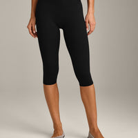 SoftMotion™ High Waisted Capri Leggings with Grey Logo | Black