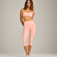 SoftMotion™ High Waisted Capri Leggings with Grey Logo | Peach Orange