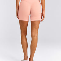 SoftMotion™ High Waisted Shorts 6" with Grey Logo | Peach Orange