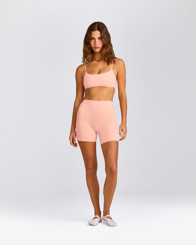 SoftMotion™ High Waisted Shorts 6" with Grey Logo | Peach Orange