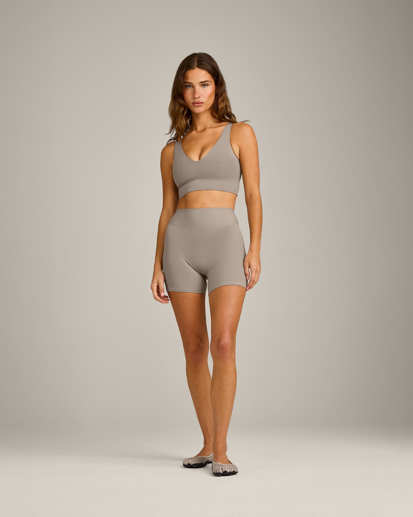 SoftMotion™ Longline Sports Bra with White Logo | Warm Sand