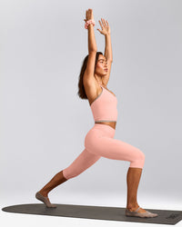SoftMotion™ Strappy Halter Neck Mid Tank Top with Built in Bra Shelf with Grey Logo | Peach Orange
