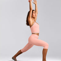 SoftMotion™ Strappy Halter Neck Mid Tank Top with Built in Bra Shelf with Grey Logo | Peach Orange