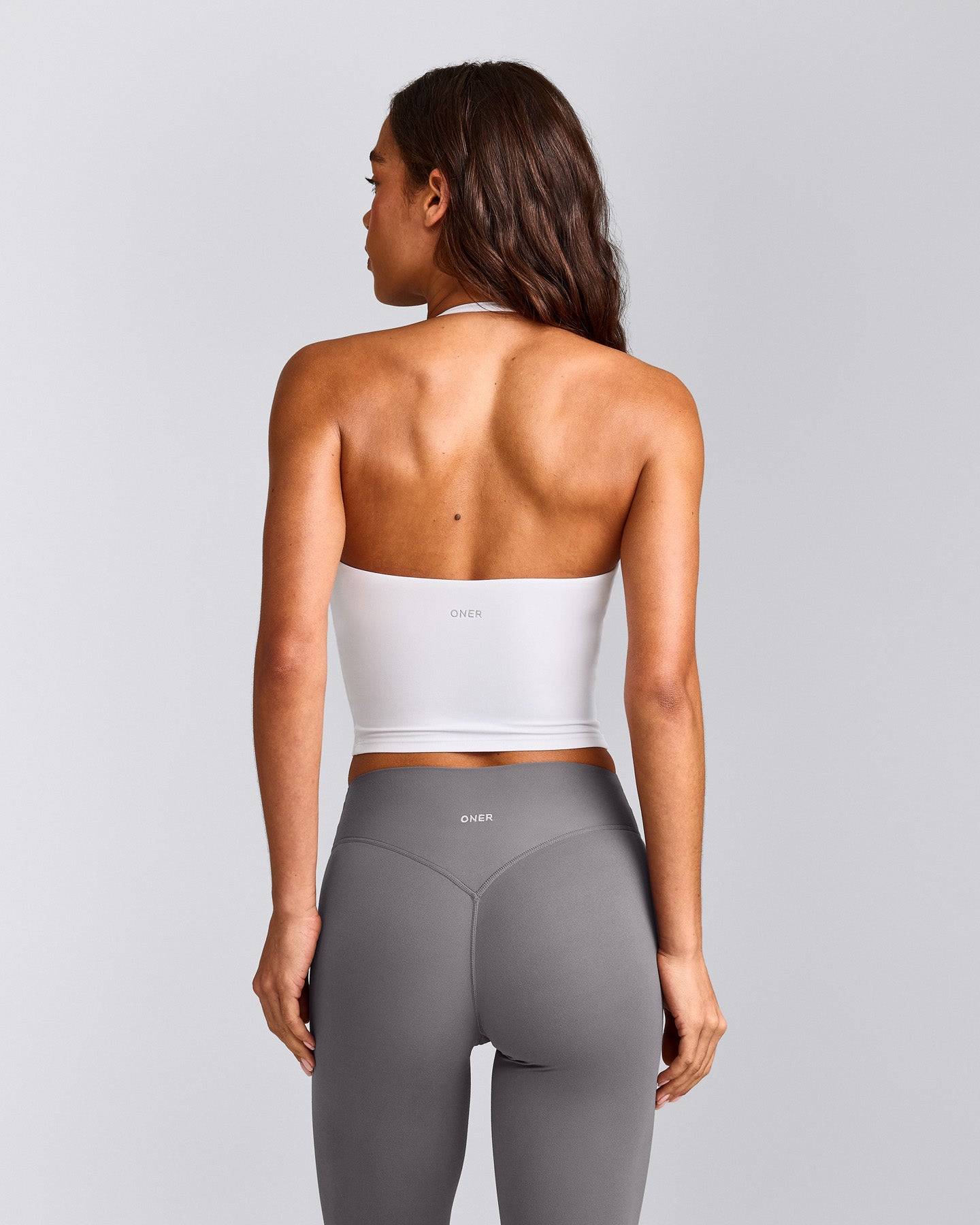 SoftMotion™ Strappy Halter Neck Mid Tank Top with Built in Bra Shelf | White