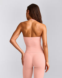 SoftMotion™ Strappy Halter Neck Tank Top with Built in Bra Shelf with Grey Logo | Peach Orange