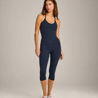 SoftMotion™ Strappy Halter Neck Vest with Built in Bra Shelf with Grey Logo | True Blue