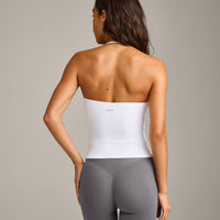 SoftMotion™ Strappy Halter Neck Vest with Built in Bra Shelf with Grey Logo | White