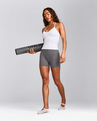 SoftMotion™ Strappy Halter Neck Tank Top with Built in Bra Shelf with Grey Logo | White
