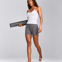 SoftMotion™ Strappy Halter Neck Tank Top with Built in Bra Shelf with Grey Logo | White
