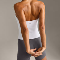 SoftMotion™ Strappy Halter Neck Vest with Built in Bra Shelf with Grey Logo | White