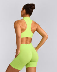 EasyLift™ Zip High Neck Sports Bra with Grey Logo | Citrus Green