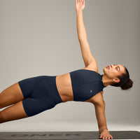 EasyLift™ Zip High Neck Sports Bra with Grey Logo | True Blue