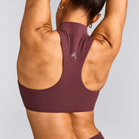 EasyLift™ Zip High Neck Sports Bra with Grey Logo | Velvet Mocha