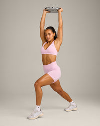 EffortlessLift™ Seamless Halter Neck Sports Bra with Grey Logo | Chalk Pink