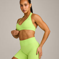 EffortlessLift™ Seamless Halter Neck Sports Bra with Grey Logo | Citrus Green