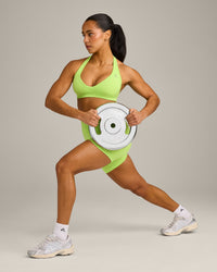 EffortlessLift™ Seamless Halter Neck Sports Bra with Grey Logo | Citrus Green