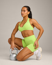 EffortlessLift™ Seamless Halter Neck Sports Bra with Grey Logo | Citrus Green