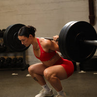 EffortlessLift™ Seamless Halter Neck Sports Bra with Grey Logo | Fiery Red