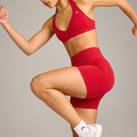 EffortlessLift™ Seamless Halter Neck Sports Bra with Grey Logo | Fiery Red