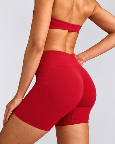 EffortlessLift™ Seamless Shorts with Grey Logo | Fiery Red