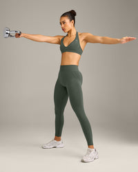 EffortlessLift™ Seamless Mid Rise Leggings with Grey Logo | Dark Khaki