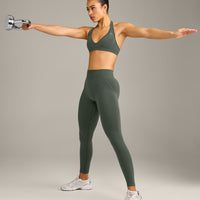 EffortlessLift™ Seamless Mid Rise Leggings with Grey Logo | Dark Khaki