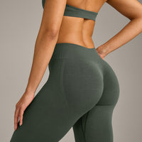 EffortlessLift™ Seamless Mid Rise Leggings with Grey Logo | Dark Khaki