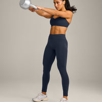 EffortlessLift™ Seamless Mid Rise Leggings with Grey Logo | True Blue