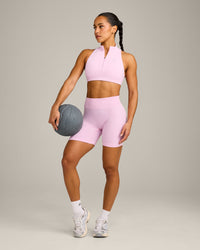EffortlessLift™ Seamless Mid Rise Shorts with Grey Logo | Chalk Pink