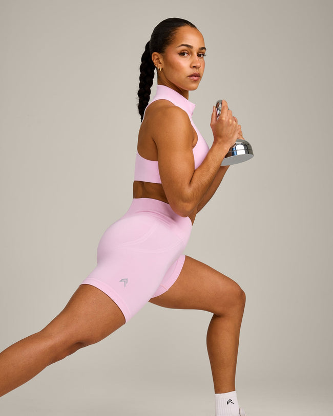 EffortlessLift™ Seamless Mid Rise Shorts with Grey Logo | Chalk Pink