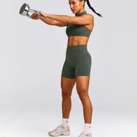 EffortlessLift™ Seamless Mid Rise Shorts with Grey Logo | Dark Khaki