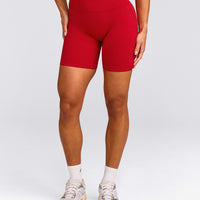 EffortlessLift™ Seamless Mid Rise Shorts with Grey Logo | Fiery Red