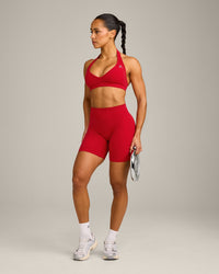 EffortlessLift™ Seamless Mid Rise Shorts with Grey Logo | Fiery Red