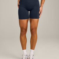 EffortlessLift™ Seamless Mid Rise Shorts with Grey Logo | True Blue