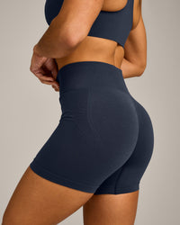EffortlessLift™ Seamless Mid Rise Shorts with Grey Logo | True Blue