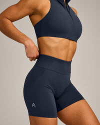 EffortlessLift™ Seamless Mid Rise Shorts with Grey Logo | True Blue