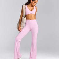 SoftMotion™ Flared Trousers with Grey Logo | Chalk Pink