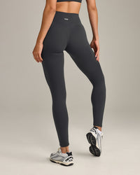 SoftMotion™ High Waisted Leggings with Grey Logo | Coal